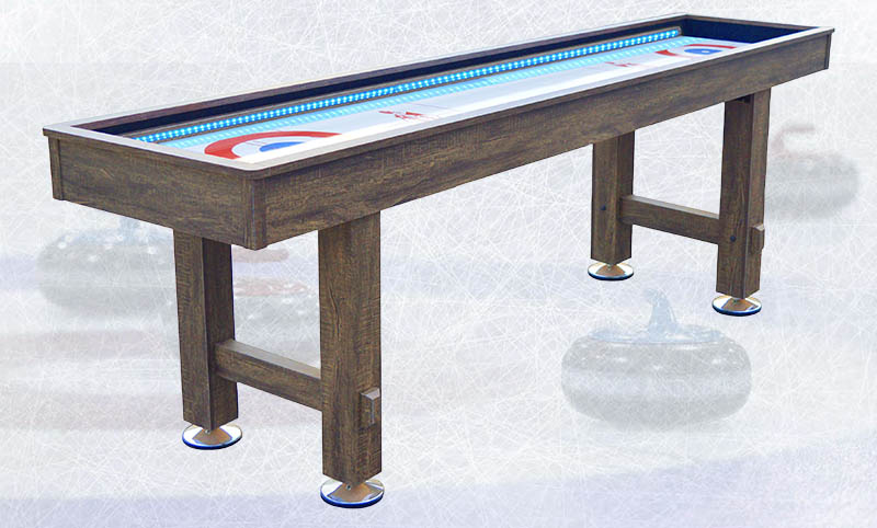 Rustic Curling / Shuffleboard & Dining Top 3 in 1 Game - Antique Mahogany - 8': LED Brilliance
